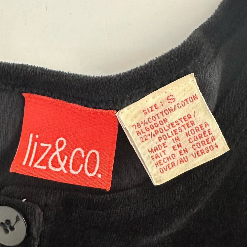Liz & Co. Vintage Black Button Front Velvet Cardigan with Pockets size Small - Picture 4 of 10